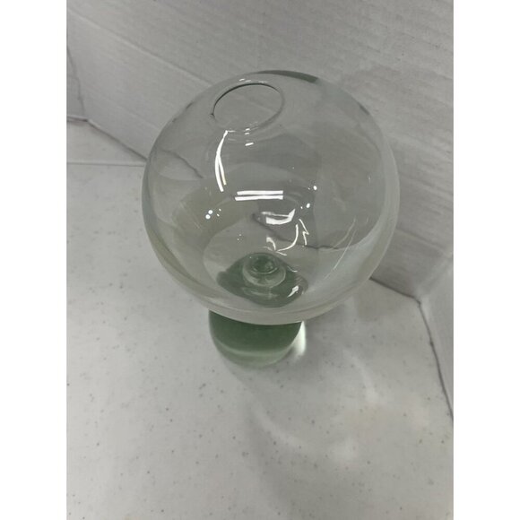 Double Round Vase Green with White Design Rare Vase Style Weighted Bottom - Picture 3 of 7